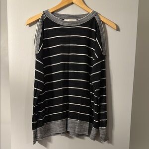LOFT Black and White Striped Open Shoulder Women's Sweater